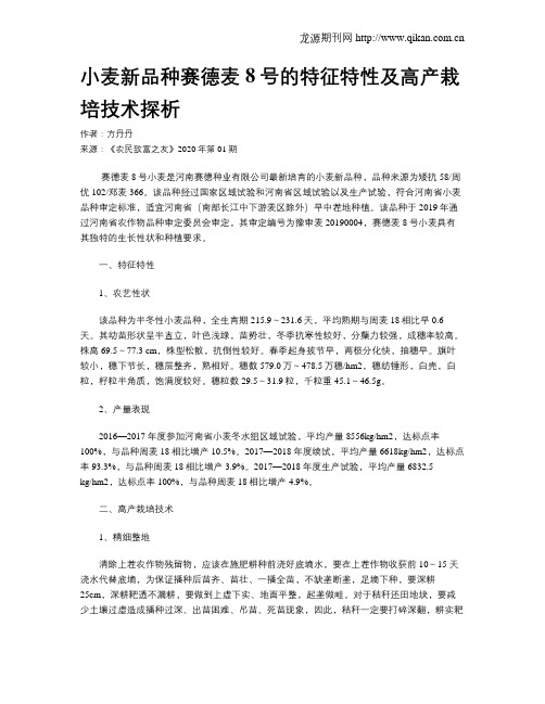 小麦新品种赛德麦8号的特征特性及高产栽培技术探析