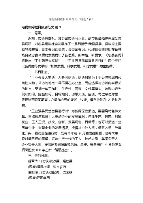 电视新闻栏目策划范文(精选3篇)