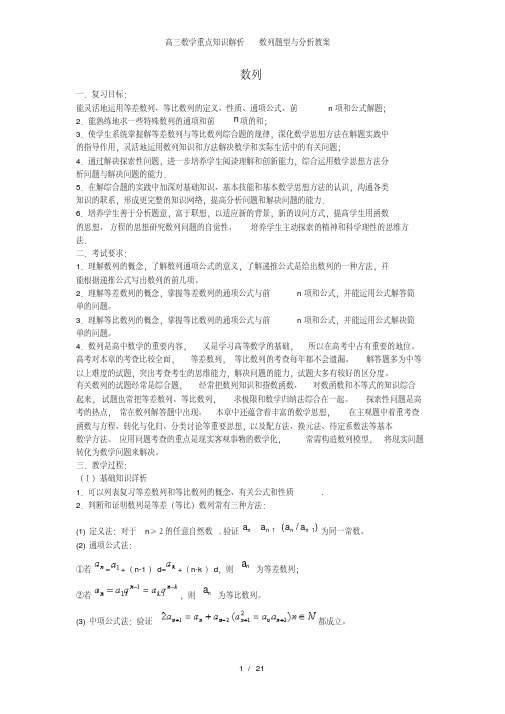 高三数学重点知识解析数列题型与分析教案