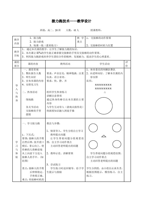 高中体育与健康_接力跑技术教学设计学情分析教材分析课后反思