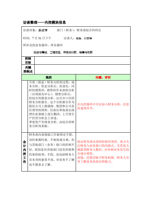 内控访谈整理——财务部综合科