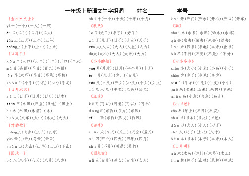 部编版一年级上册语文全本生字组词