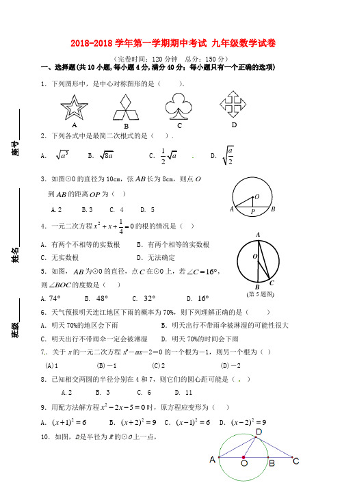 最新-福建省福州市2018届九年级数学上学期期中试题 新