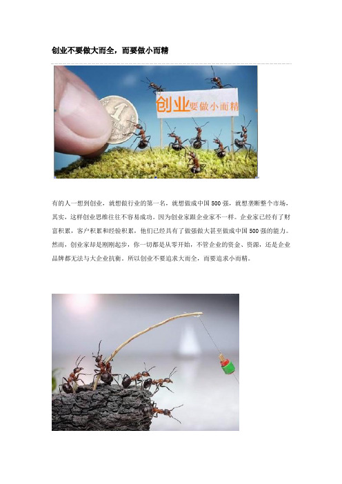 创业不要做大而全,而要做小而精