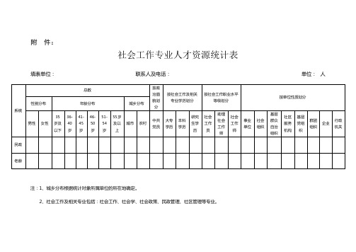 社会工作专业人才资源统计表