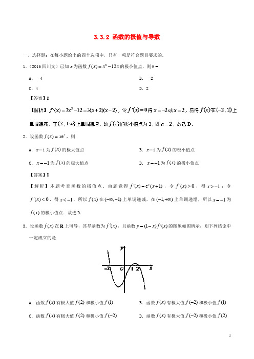 高中数学 专题3.3.2 函数的极值与导数课时同步试题 新