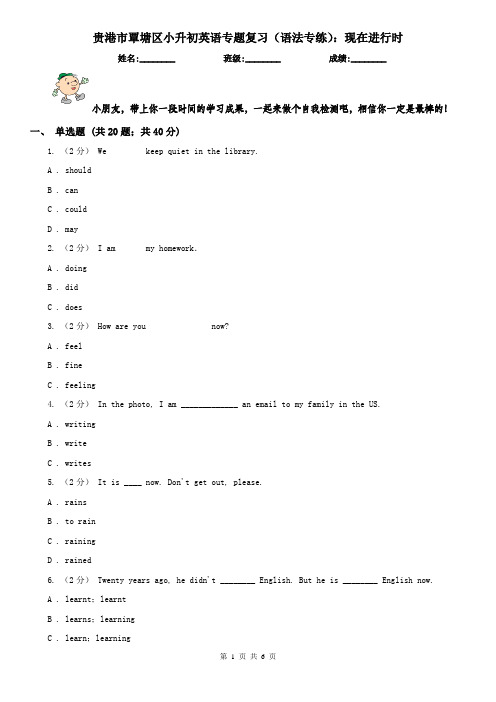 贵港市覃塘区小升初英语专题复习(语法专练)：现在进行时