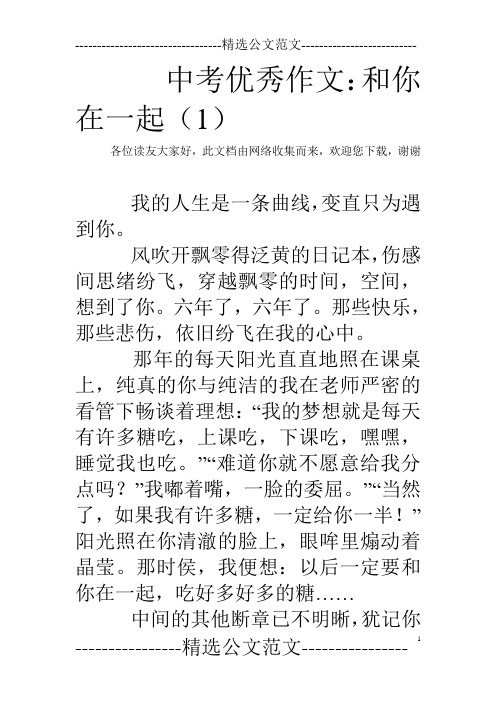 中考优秀作文:和你在一起(1)