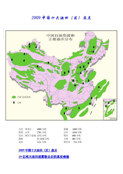 2009年中国十大油气田产量对比