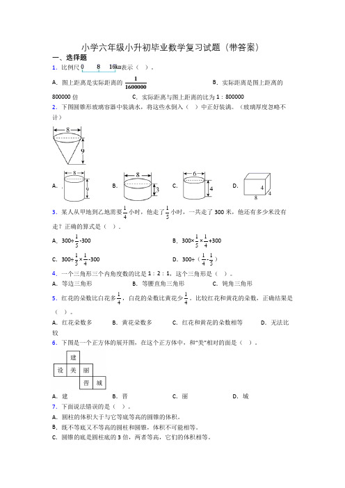 小学六年级小升初毕业数学复习试题(带答案)