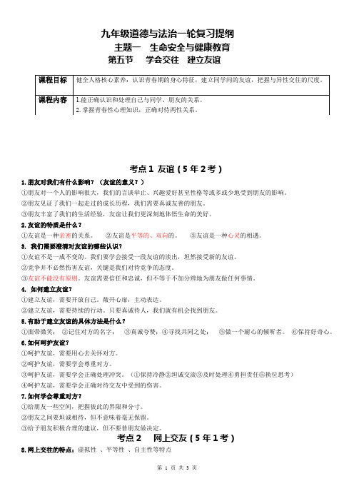 第五节 学会交往  建立友谊(知识提纲)-2024年中考道德与法治一轮复习优质课件与真题演练