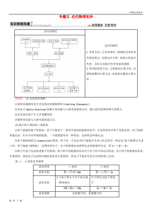 精品2019届高考物理二轮复习板块一专题突破复习专题五近代物理初步学案5