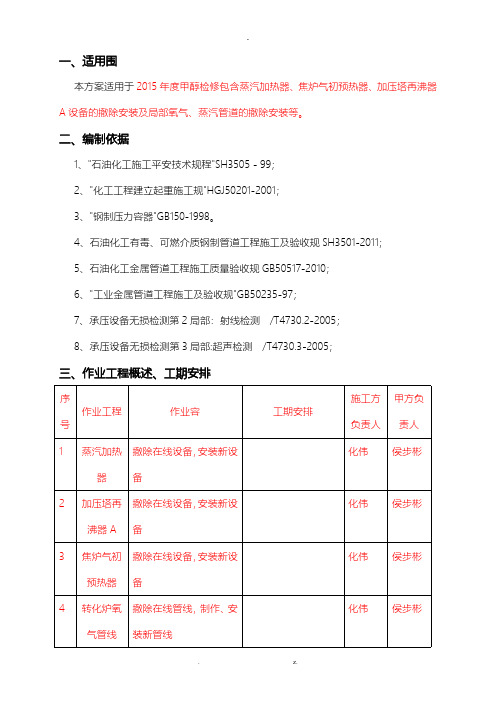 化工设备拆除安装方案