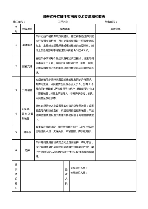 附着式升降脚手架搭设技术要求和验收表(标准版)