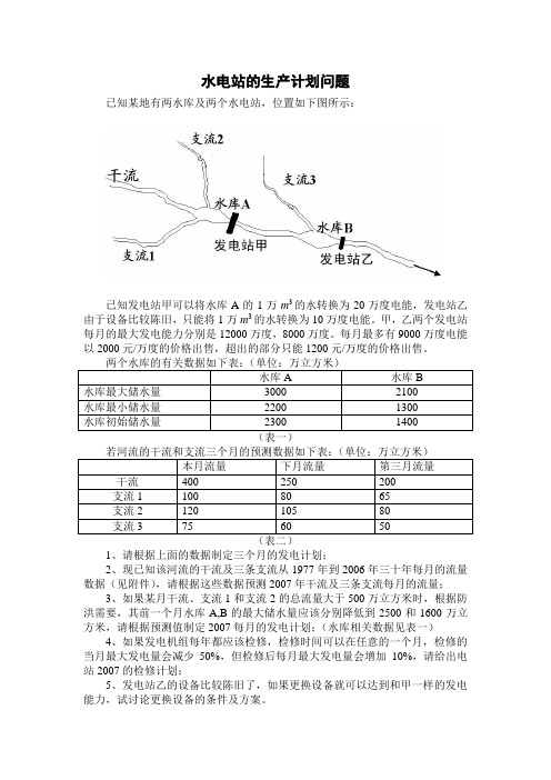 2007赛题：水电站的生产计划问题