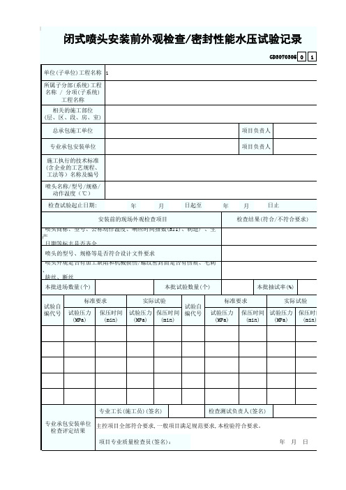 5、闭式喷头安装前外观检查密封性能水压试验记录