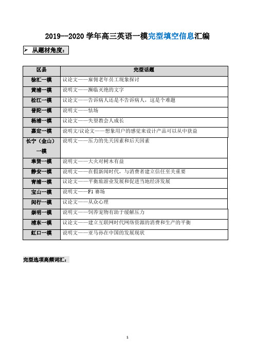 2019-2020学年高三英语一模汇编--完型填空信息汇总