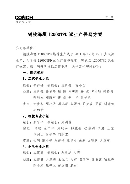 铜陵海螺12000TPD试生产保驾方案