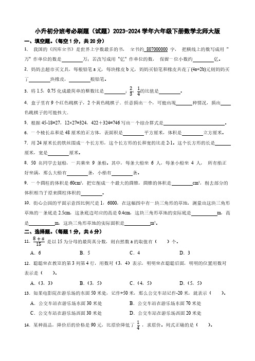 小升初分班考必刷题(试题)(含答案)2023-2024学年六年级下册数学北师大版