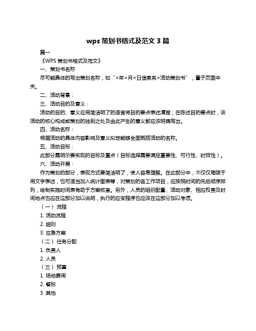 wps策划书格式及范文3篇