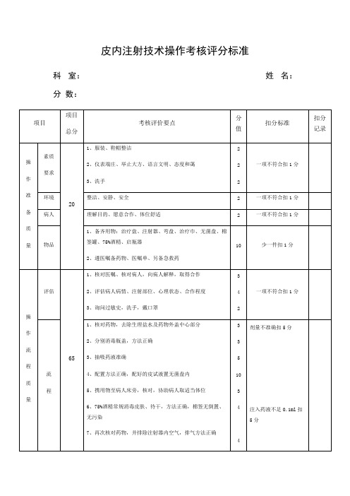 皮内注射技术操作考核评分标准【推荐】