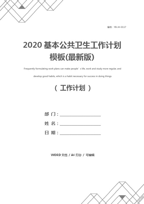 2020基本公共卫生工作计划模板(最新版)