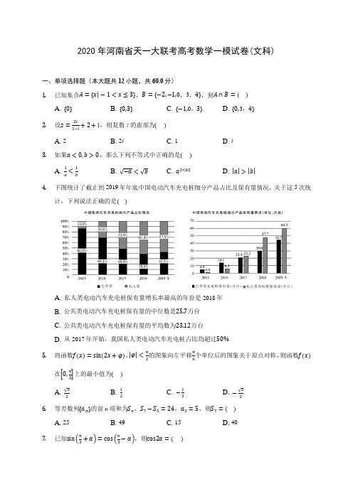 2020年河南省天一大联考高考数学一模试卷(文科)(有解析)