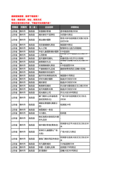 新版山东省德州市临邑县婚庆公司企业公司商家户名录单联系方式地址大全55家