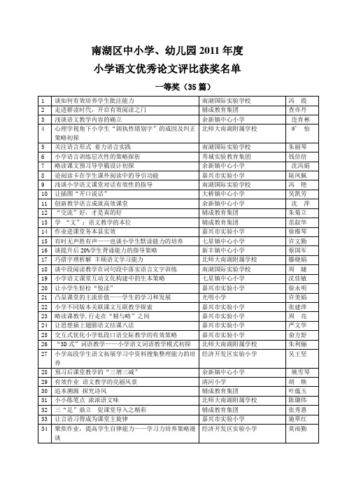 南湖区中小学幼儿园2011年度