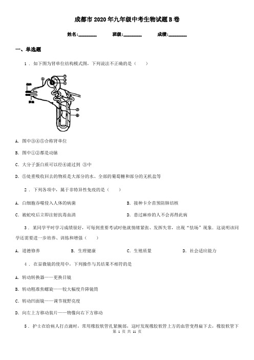 成都市2020年九年级中考生物试题B卷