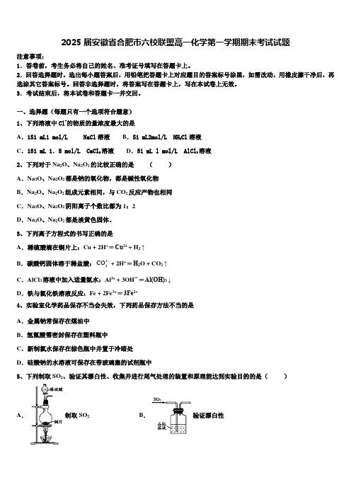 2025届安徽省合肥市六校联盟高一化学第一学期期末考试试题含解析