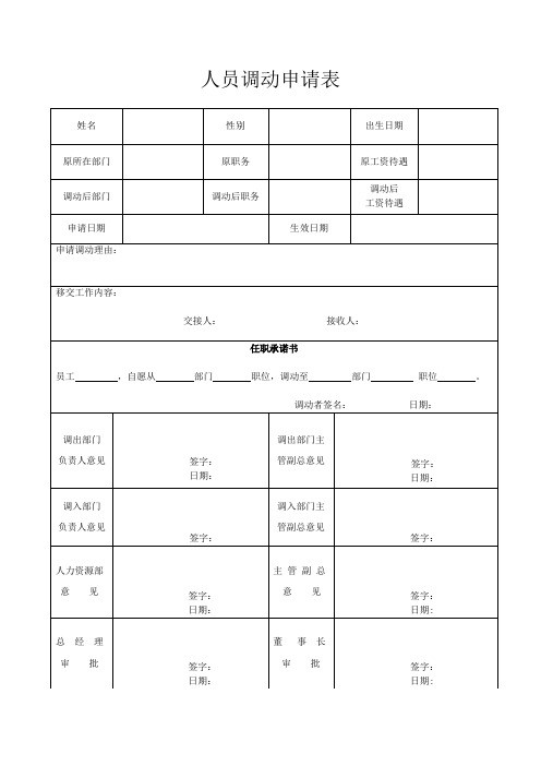 人员调动申请表