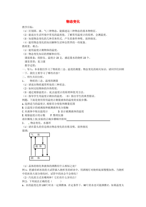 八年级物理上册第二章物态变化复习教案苏科版