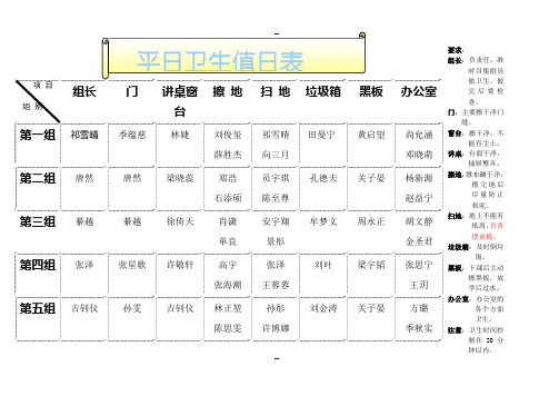 平日卫生值日表