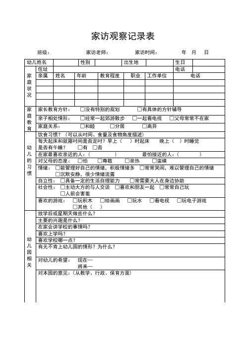 幼儿园家园共育表格汇编