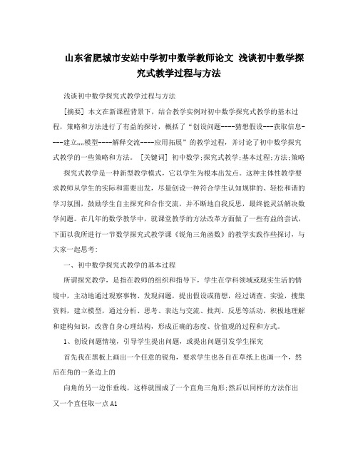 山东省肥城市安站中学初中数学教师论文 浅谈初中数学探究式教学过程与方法