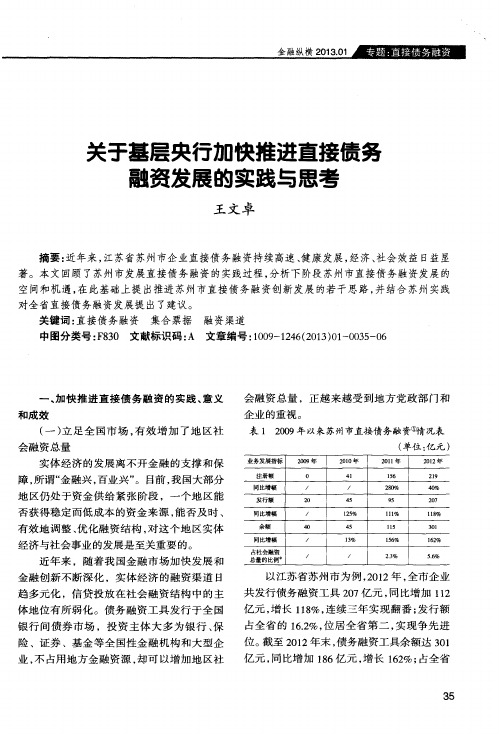 关于基层央行加快推进直接债务融资发展的实践与思考