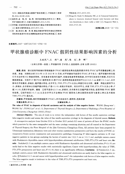 甲状腺癌诊断中FNAC假阴性结果影响因素的分析