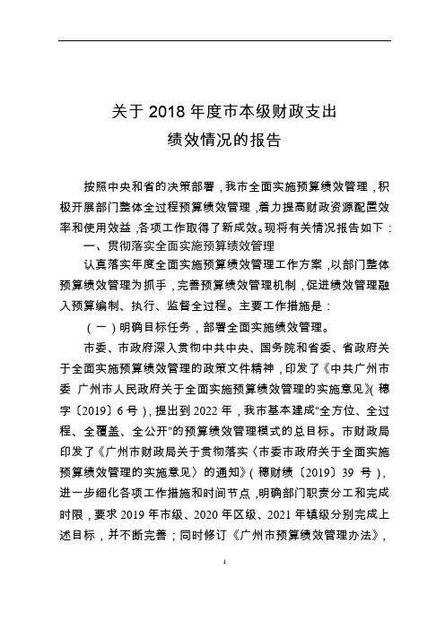 关于2018年度市本级财政支出