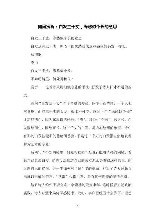 诗词赏析:白发三千丈,缘愁似个长的意思