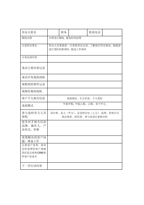 公司客户拜访记录表