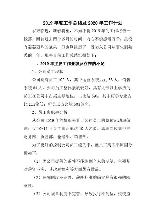 2019年年度工作总结及2020年度工作计划