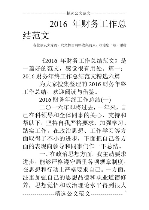 2016年财务工作总结范文