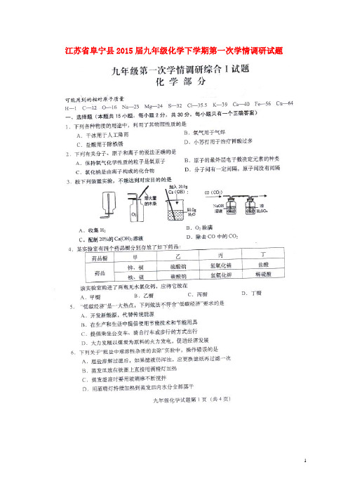 江苏省阜宁县九年级化学下学期第一次学情调研试题(扫描版)