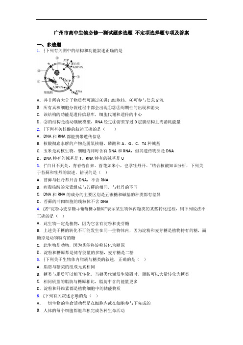 广州市高中生物必修一测试题多选题 不定项选择题专项及答案