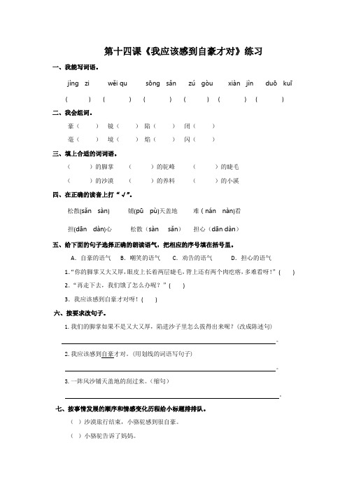 三年级下册语文同步练习-第14课 我应该感到自豪才对苏教版