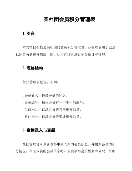 某社团会员积分管理表