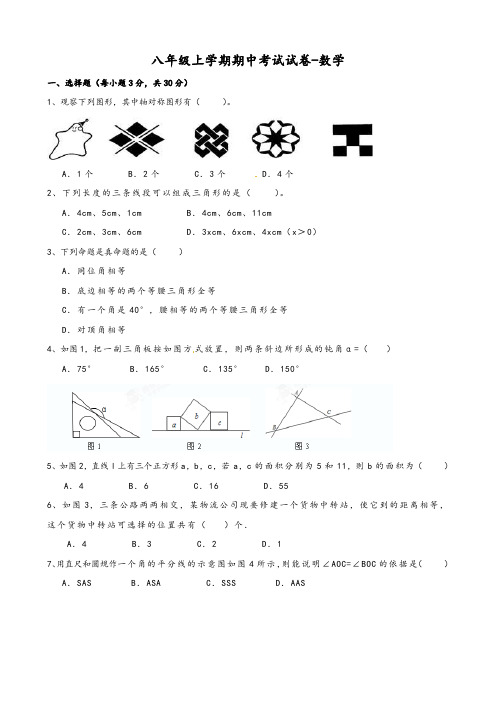 八年级上学期期中考试试卷-数学(含答案)