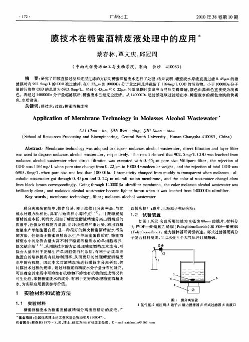 膜技术在糖蜜酒精废液处理中的应用