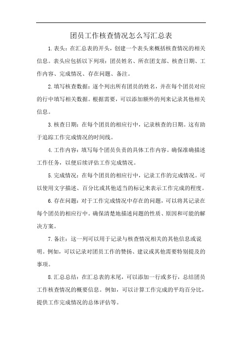 团员工作核查情况怎么写汇总表